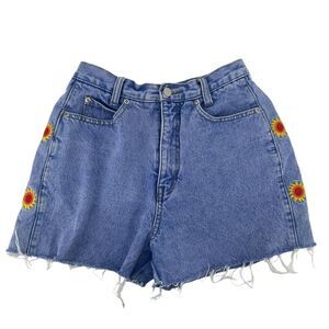 Vintage Blue Jean Shorts Nuovo Mom Shorts High Rise Floral Embroidered Size 7